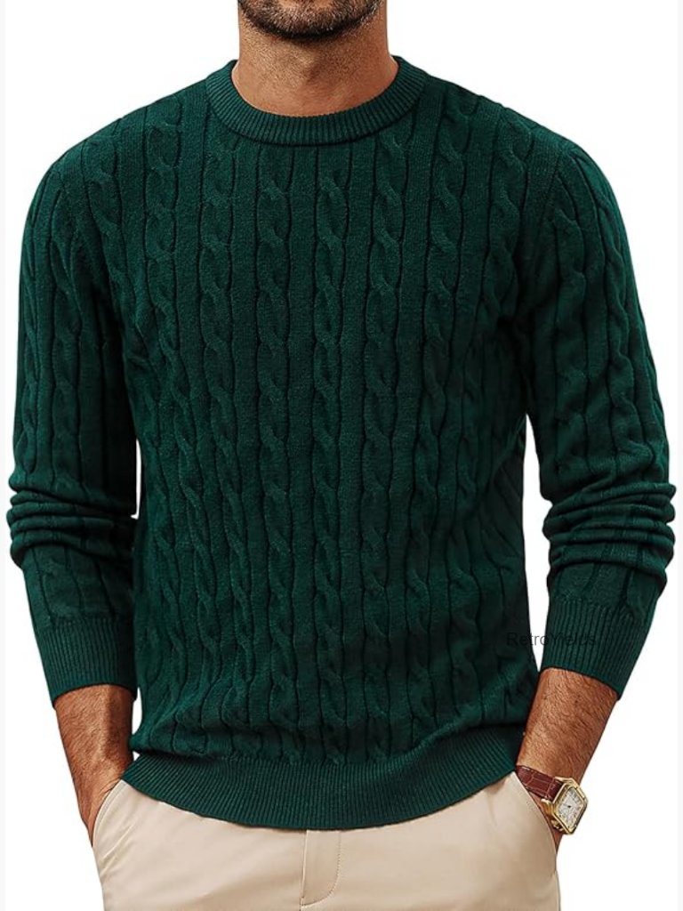 Mens Cable Knit Pullover Sweater Crewneck